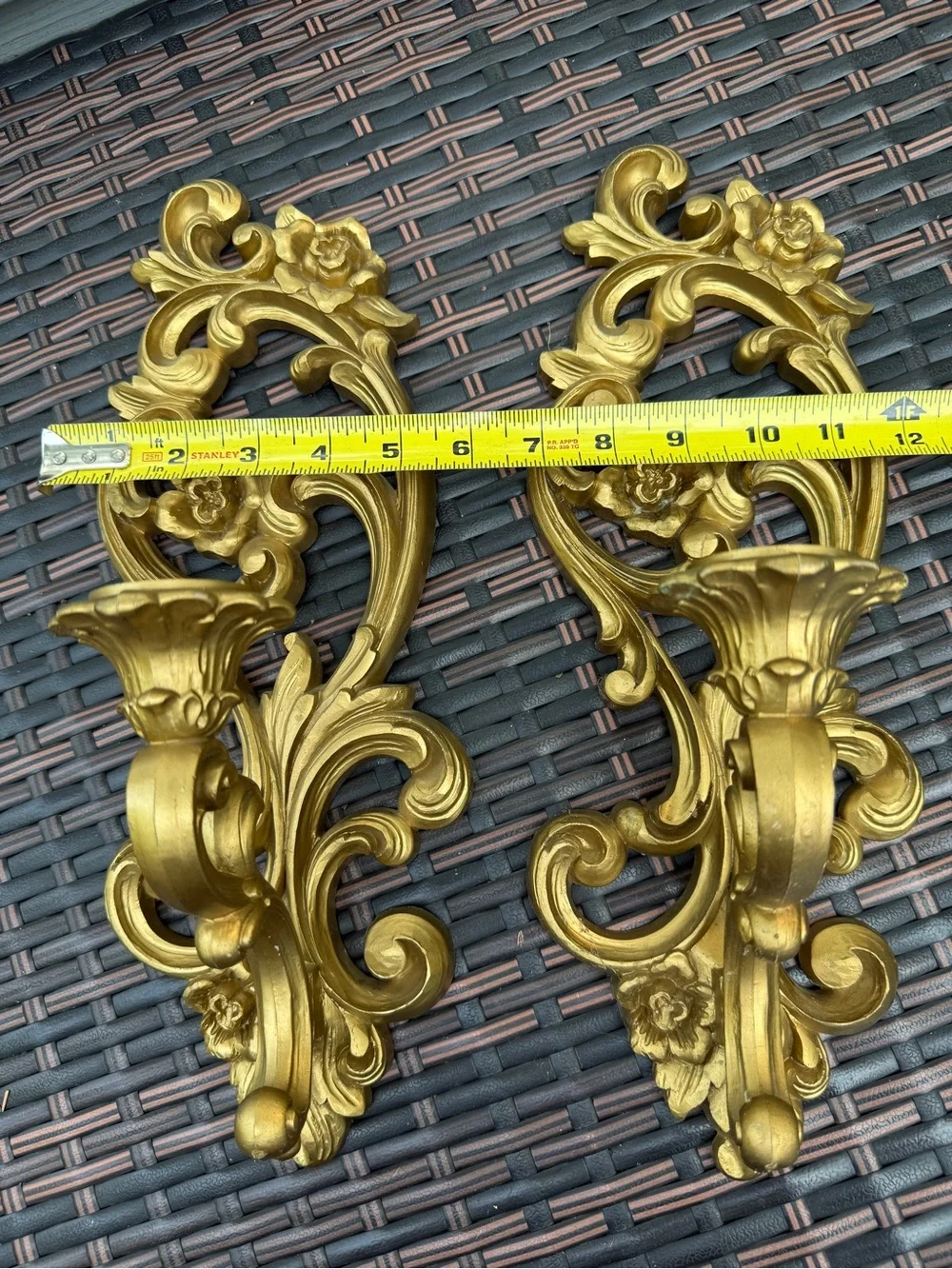 Vintage Homco Gold Candle Holder Wall Sconces/Hangings Set Of 2  MCM Ornate EUC